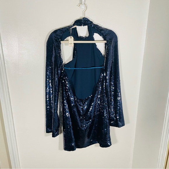 NWT Sabina Musayev Arena Sequin Cutout Mini Dress Blue Size S Party Cocktail - Picture 13 of 14